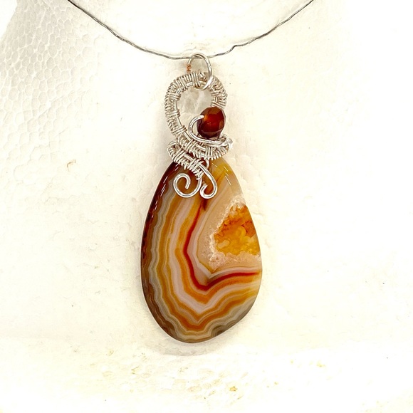 HANDMADE Agate Stone Hand Wrapped Pendant - Picture 7 of 10